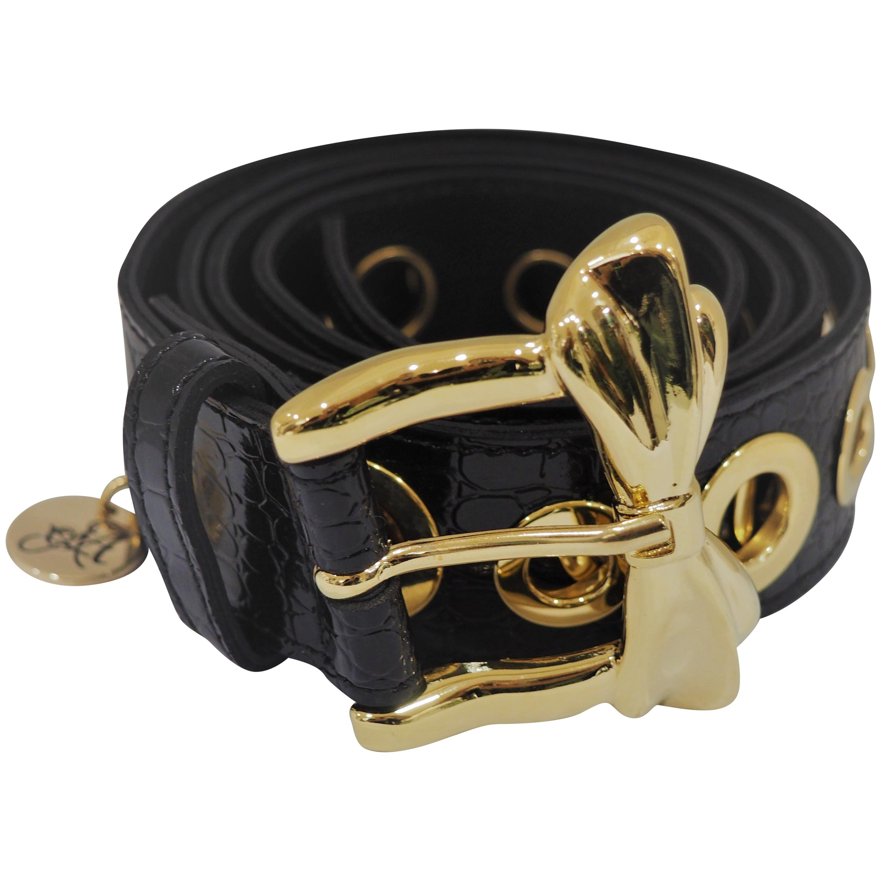 Black leather gold hardware belt NWOT