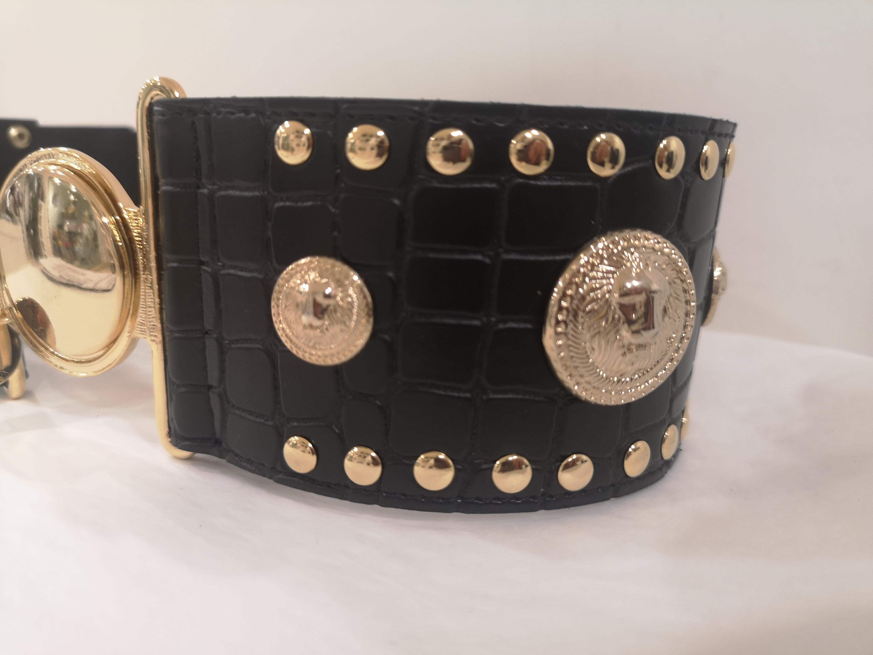 Women's or Men's Black leather gold hardware elastic belt NWOT