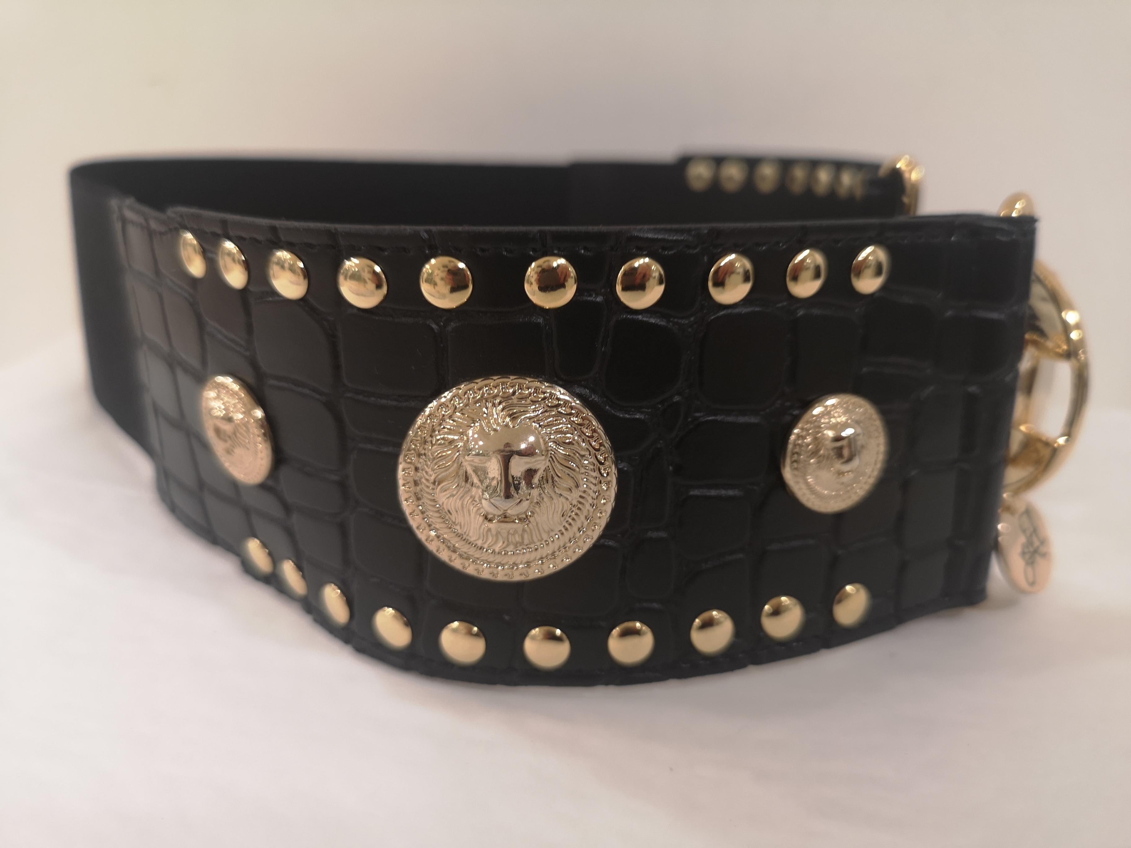 Black leather gold hardware elastic belt NWOT 3