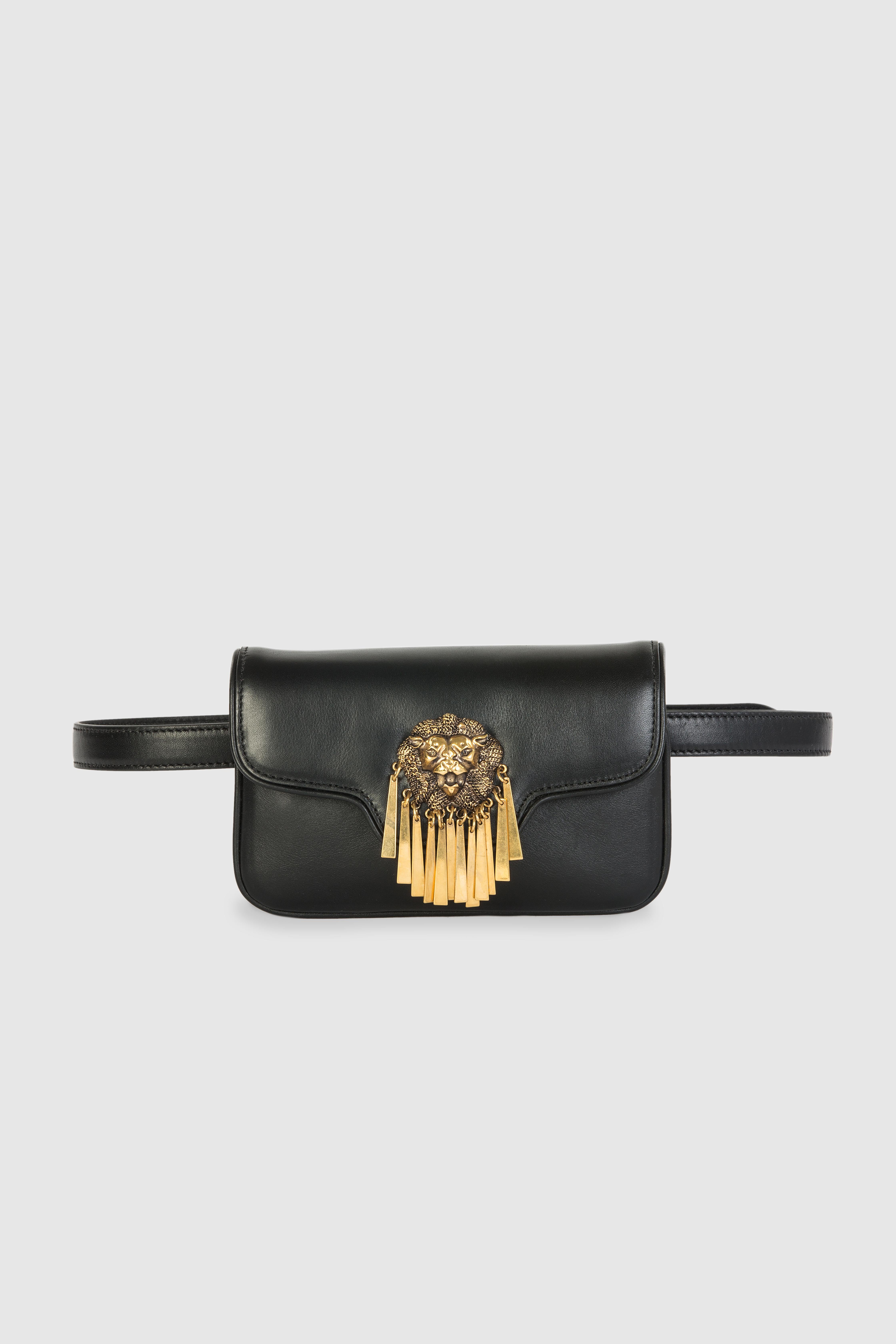 black leather bag with gold hardware