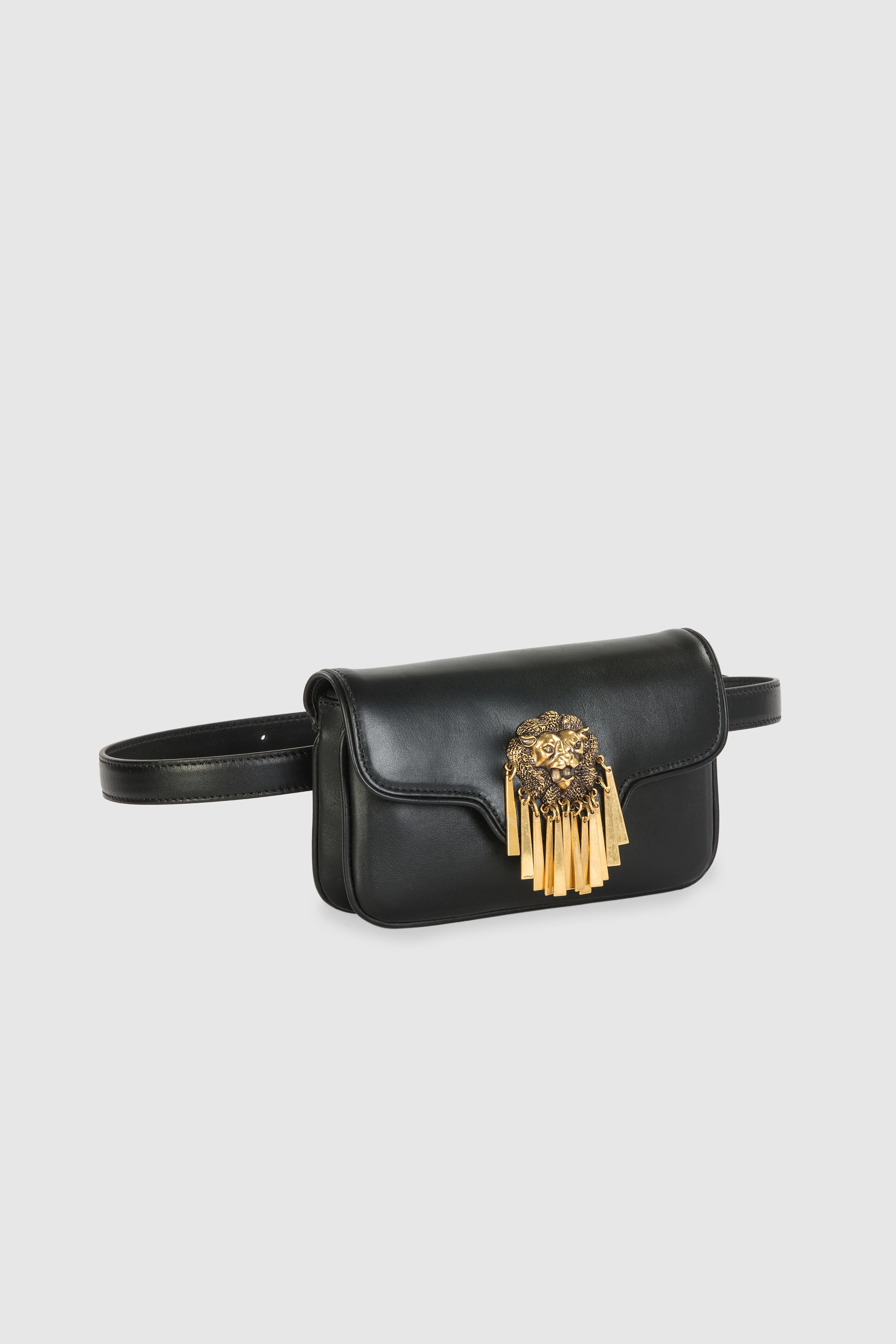 Black leather gold hardware shoulder bag fanny pack NWOT In New Condition In Capri, IT