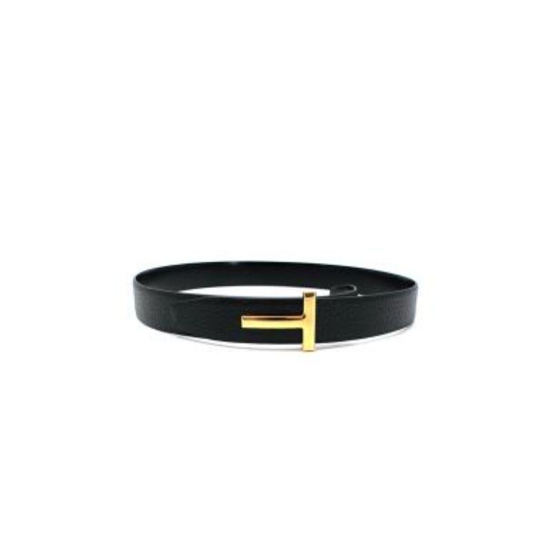 Women's Black leather gold-tone metal T Buckle belt 75 For Sale