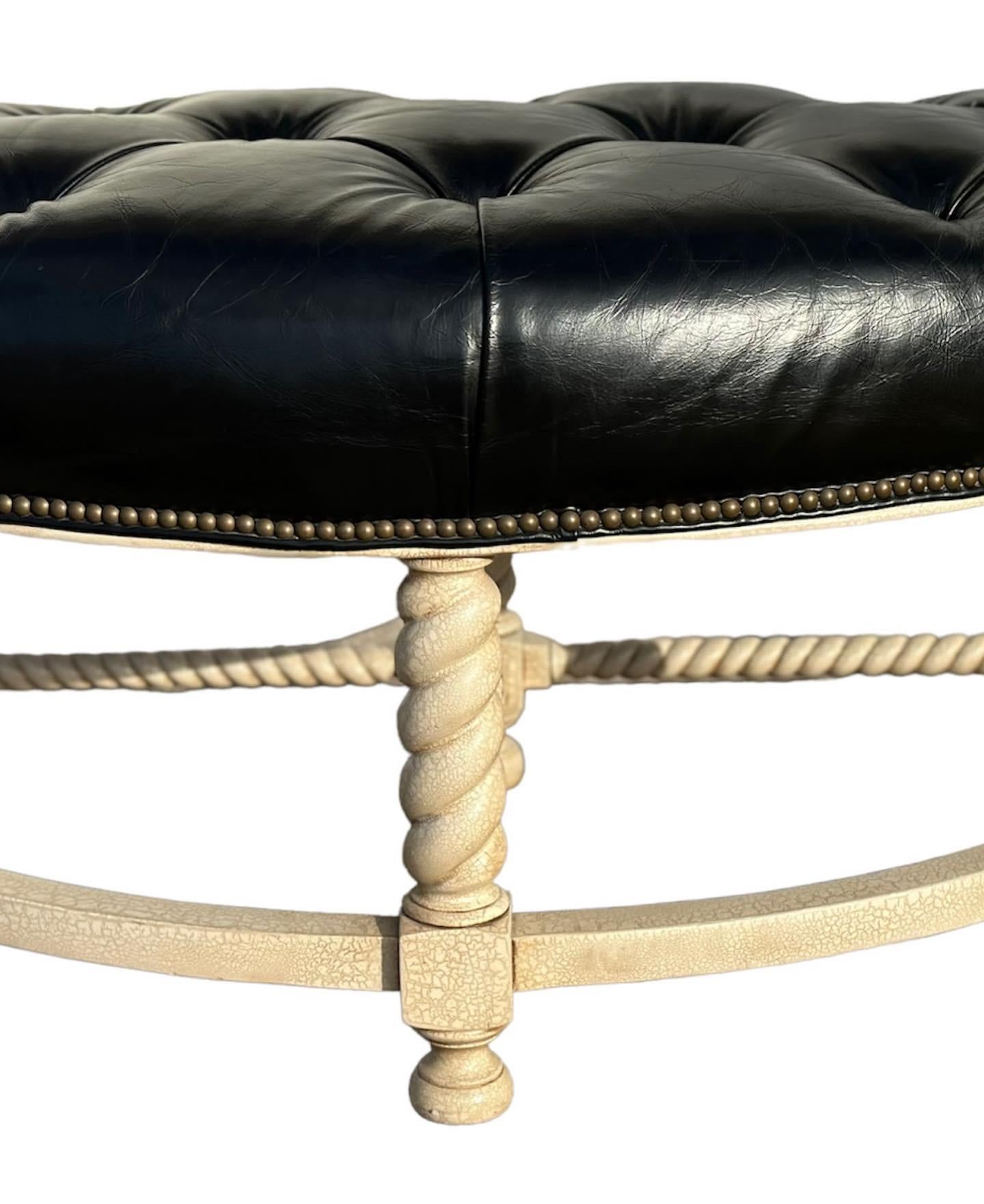American Black Leather Half Moon Bench
