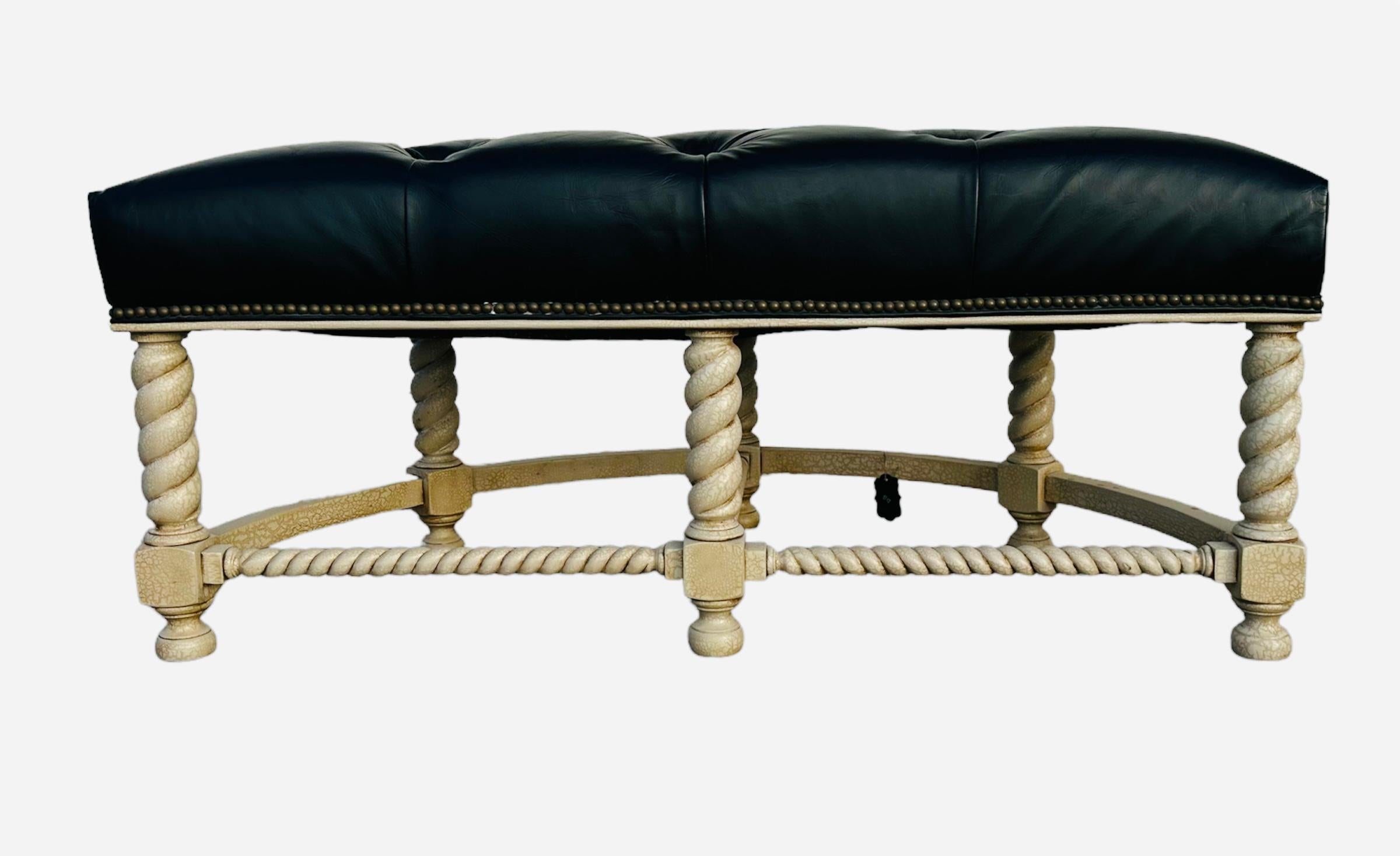 Black Leather Half Moon Bench In Good Condition In Jupiter, FL