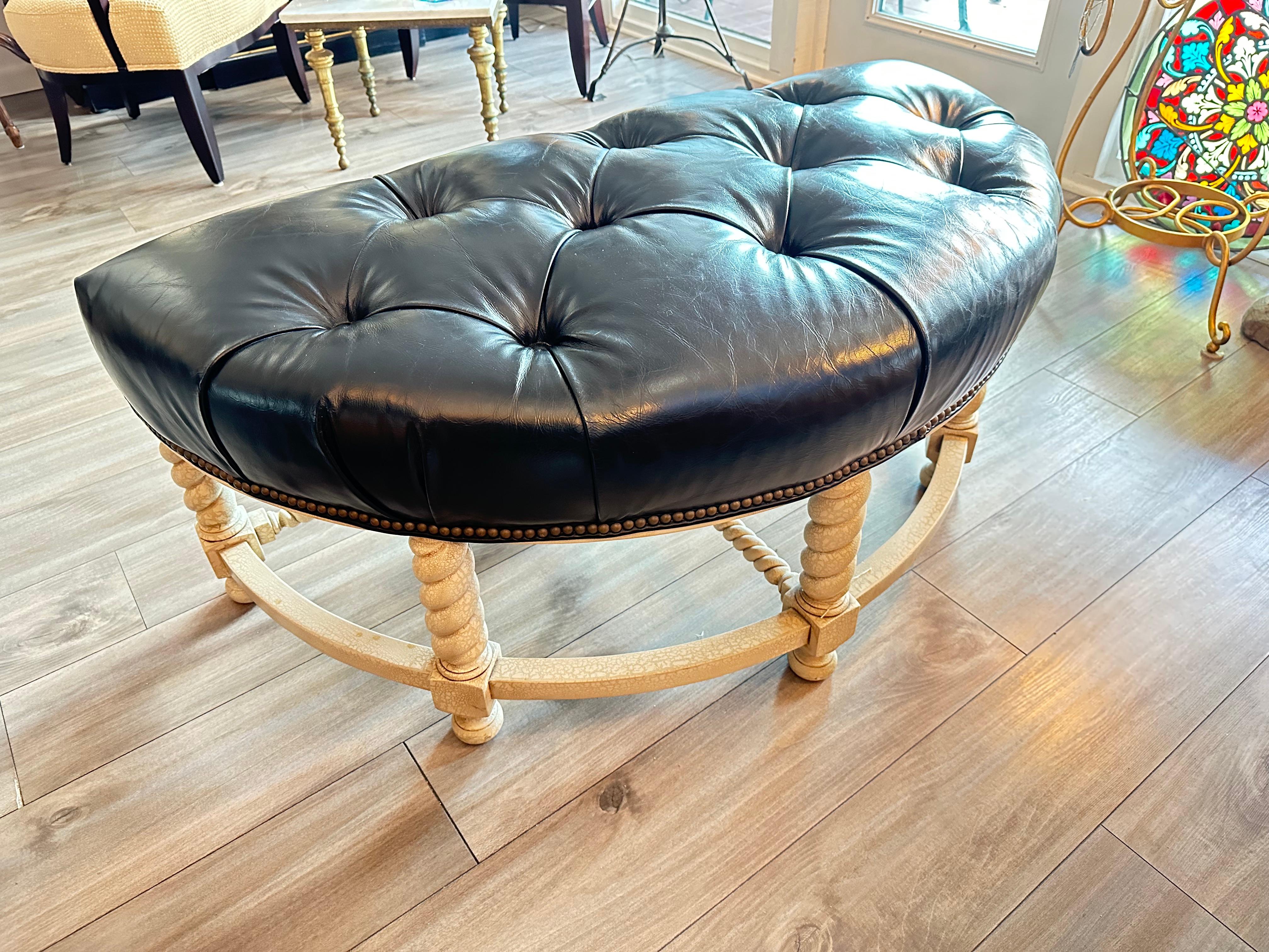 20th Century Black Leather Half Moon Bench