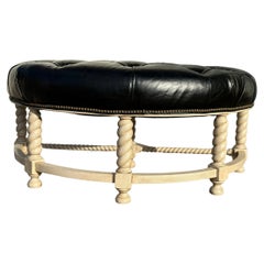 Black Leather Half Moon Bench