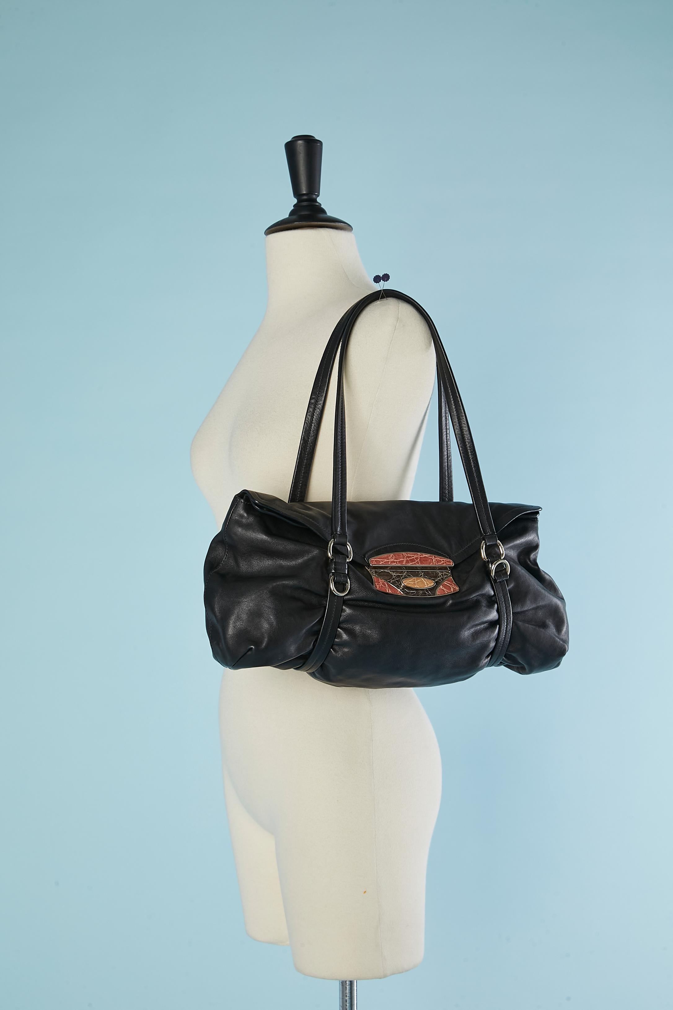 Black leather handle bag Prada  For Sale 2