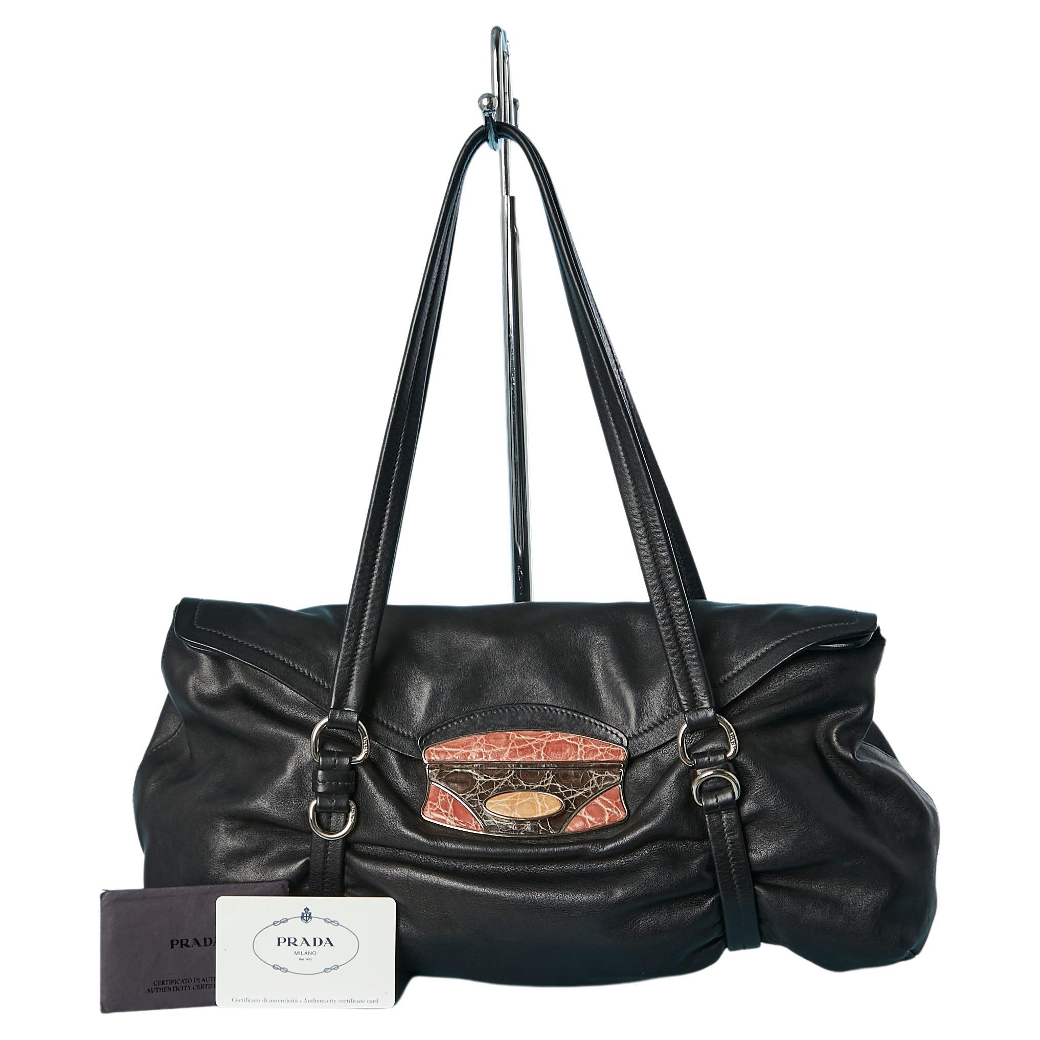 Black leather handle bag Prada  For Sale