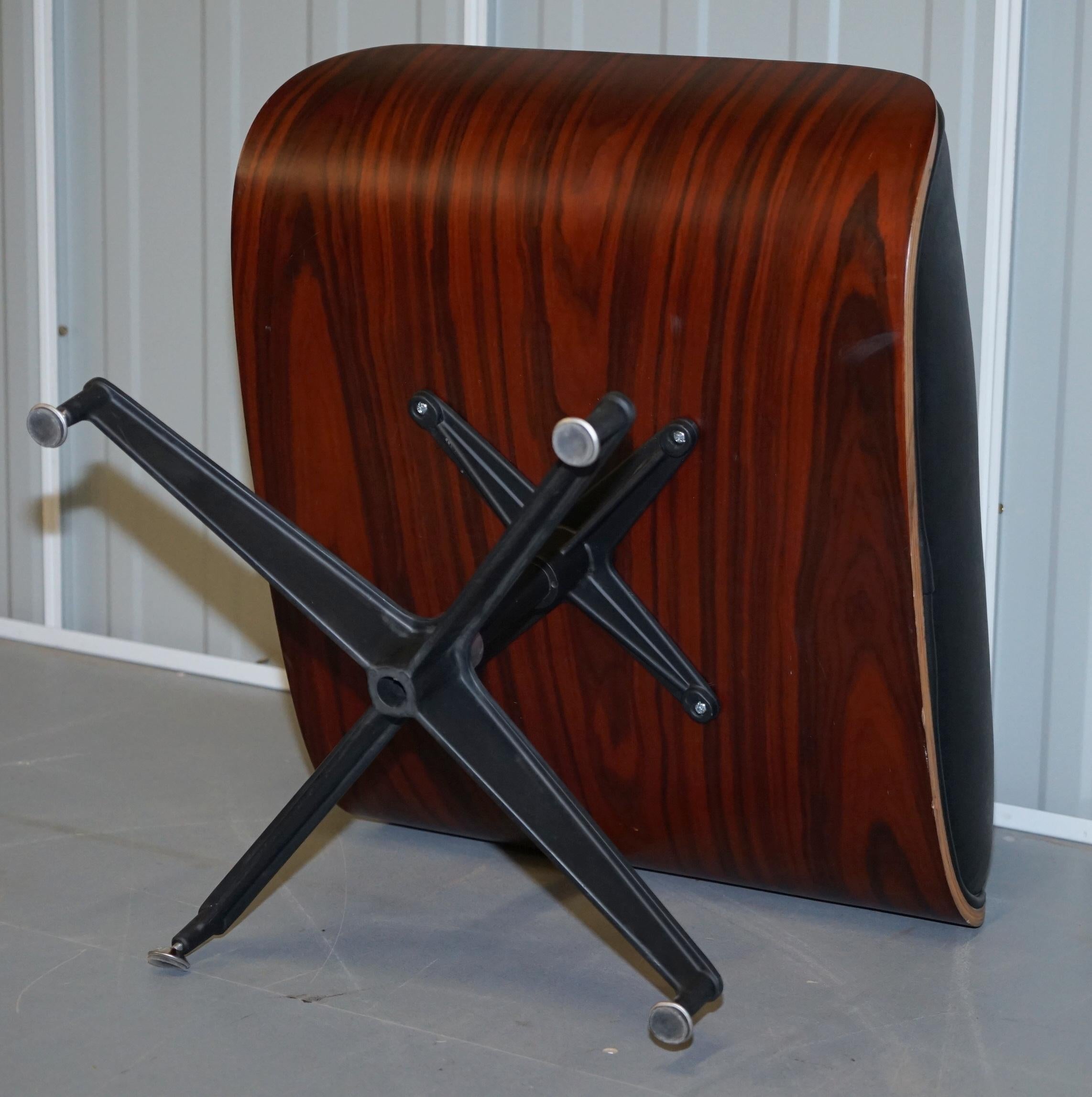Black Leather Hardwood Ottoman Footstool for Lounge Chairs Nice Look & Feel 2