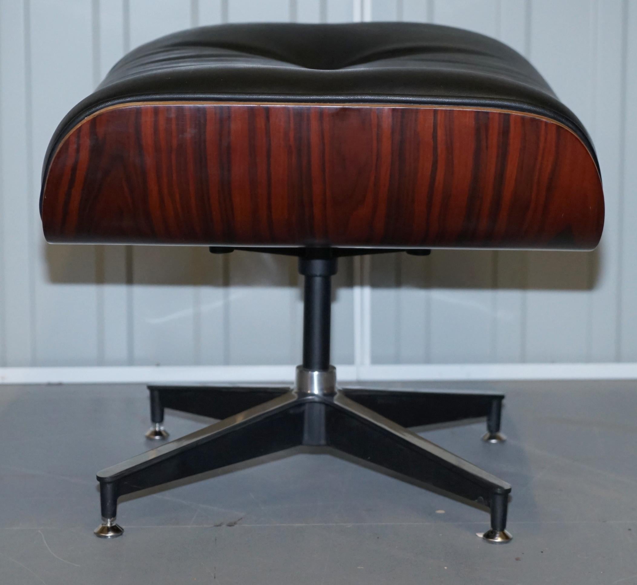 20th Century Black Leather Hardwood Ottoman Footstool for Lounge Chairs Nice Look & Feel