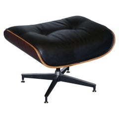 Black Leather Hardwood Ottoman Footstool for Lounge Chairs Nice Look & Feel