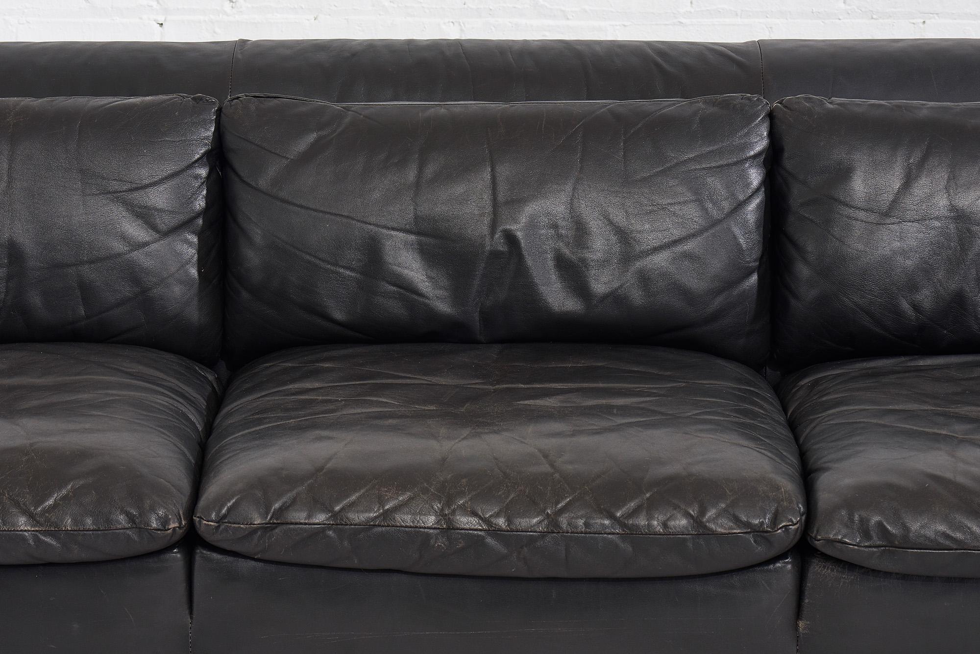 American Black Leather “Heli” Sofa by Otto Zapf for Knoll, 1980