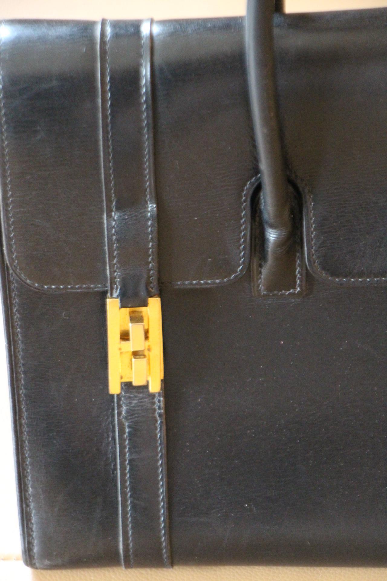 Black Leather Hermes Drag Bag For Sale 6