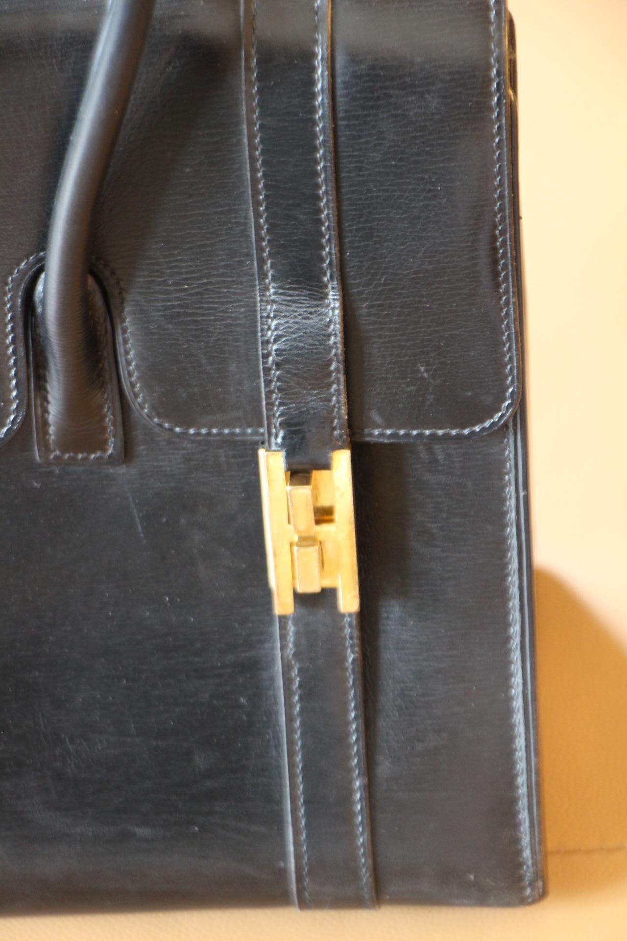 Black Leather Hermes Drag Bag For Sale 7