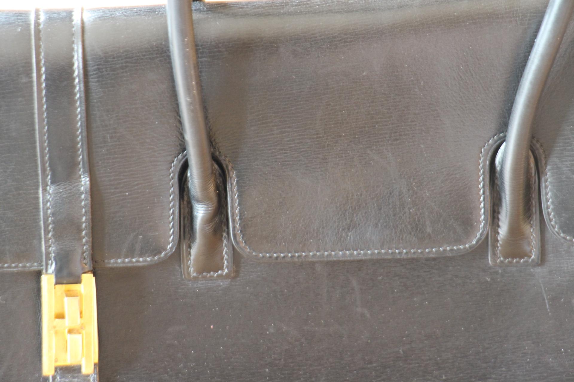 Black Leather Hermes Drag Bag For Sale 8