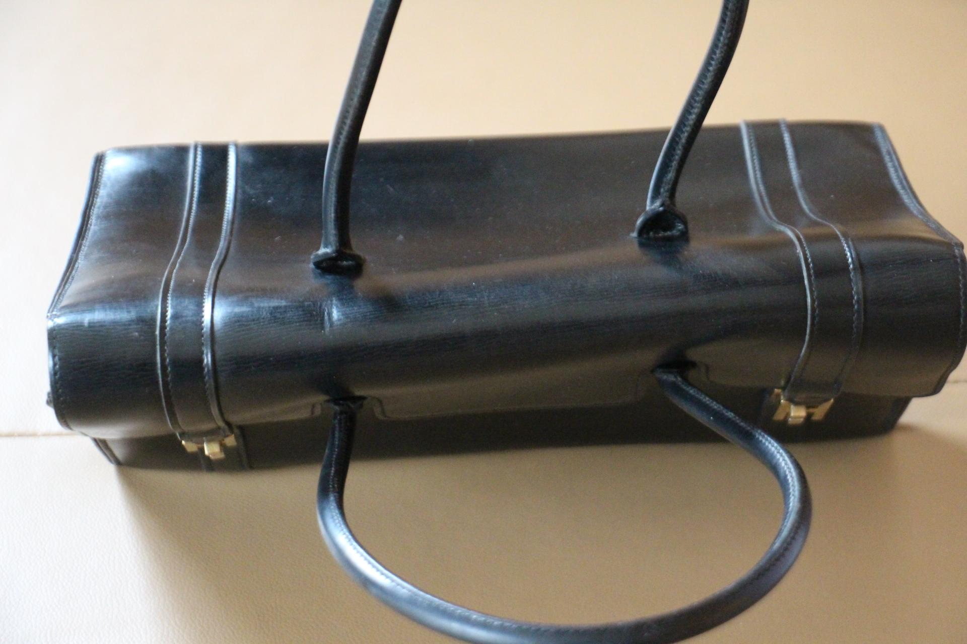 Black Leather Hermes Drag Bag For Sale 9