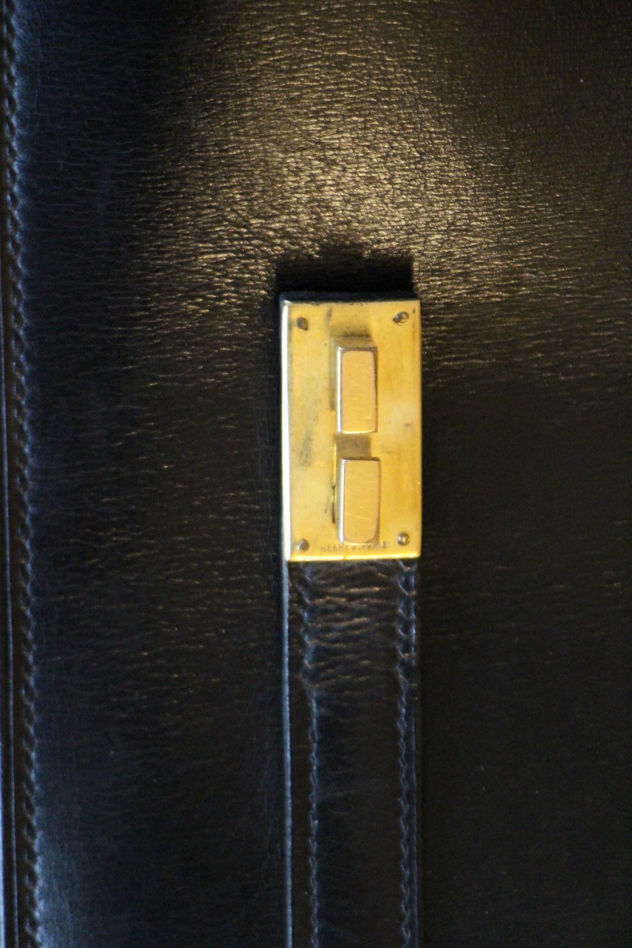 Black Leather Hermes Drag Bag For Sale 14