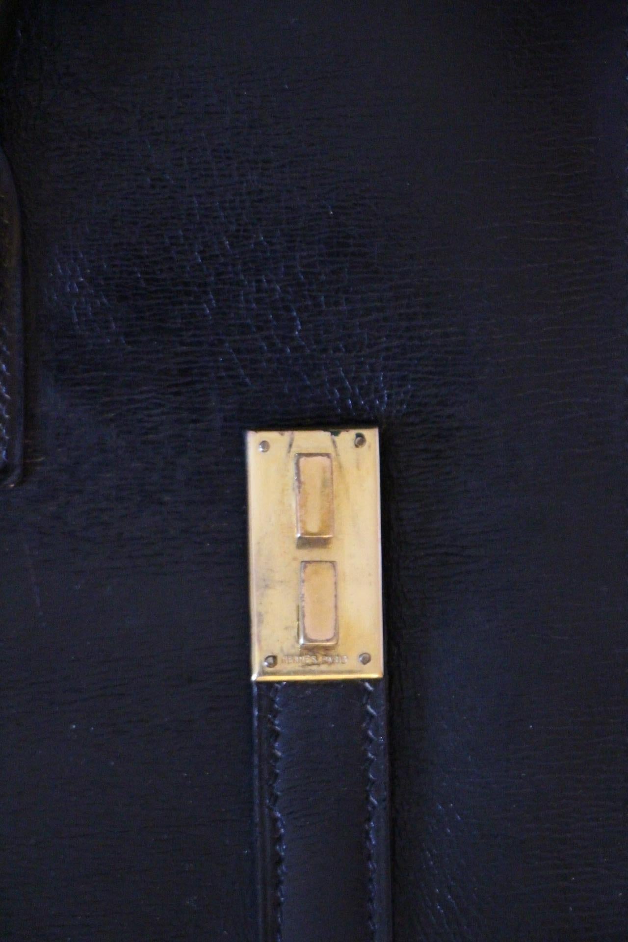Black Leather Hermes Drag Bag For Sale 15
