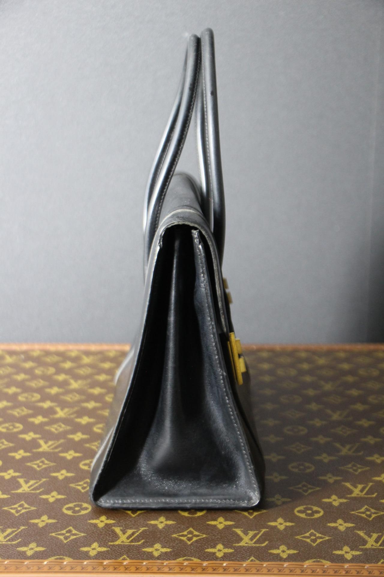 Black Leather Hermes Drag Bag For Sale 2
