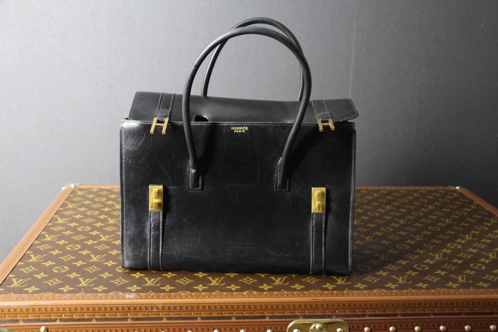 Black Leather Hermes Drag Bag For Sale 5