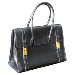 Vintage Black Leather Hermes Drag Bag