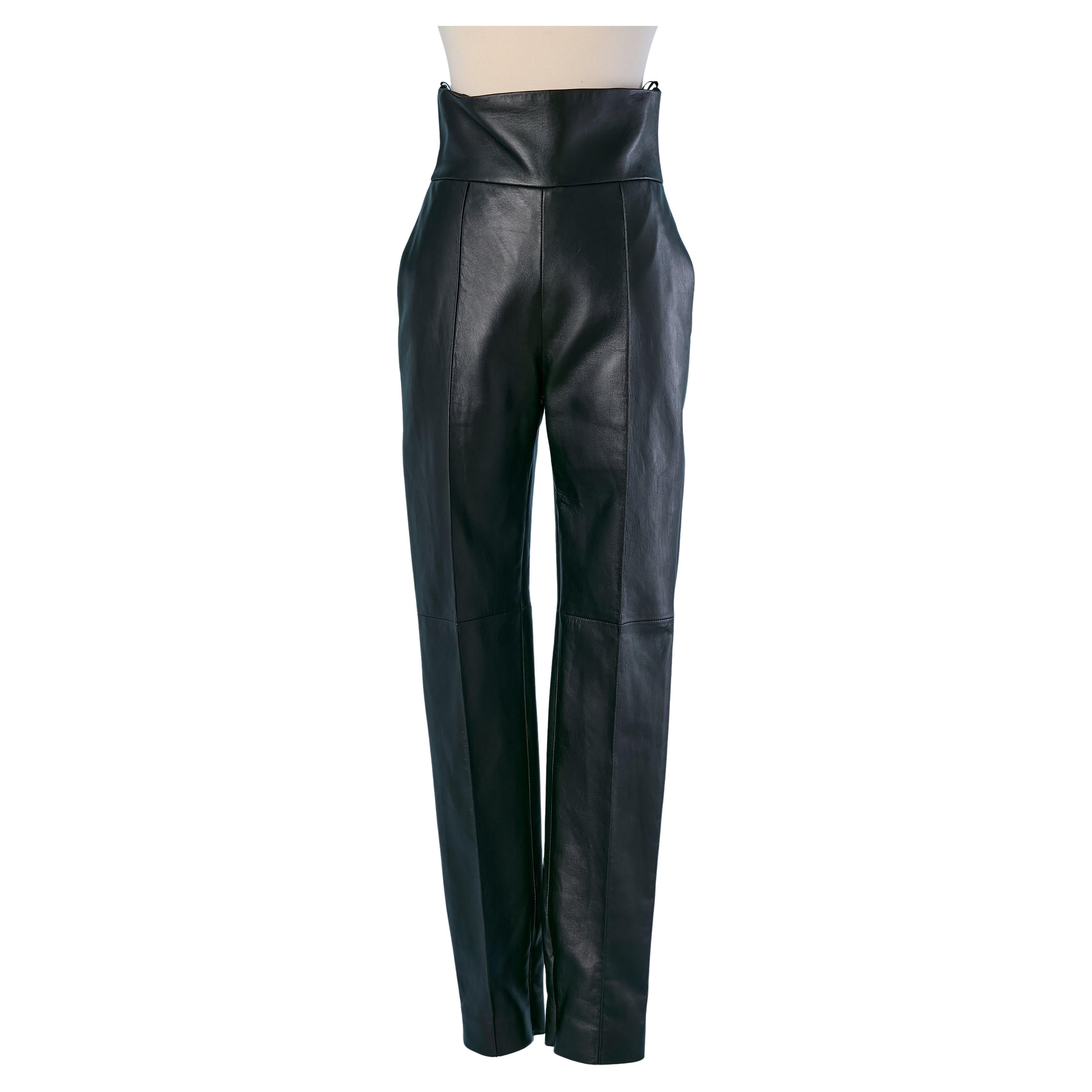 Black leather high waisted trouser ALEXANDRE VAUTHIER