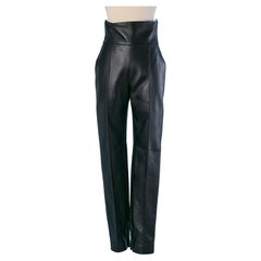 Black leather high waisted trouser ALEXANDRE VAUTHIER New
