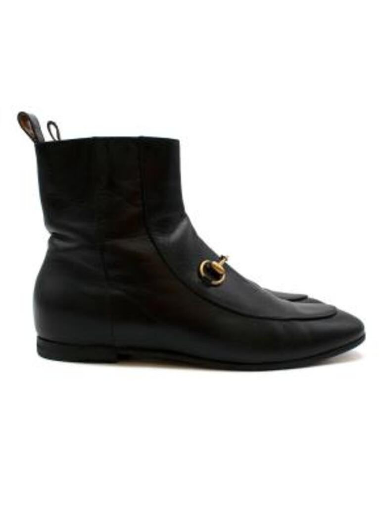 HORSEBIT ANKLE BOOTS WITH MERINO TRIM IN BLACK EMBOSSED CALFSKIN