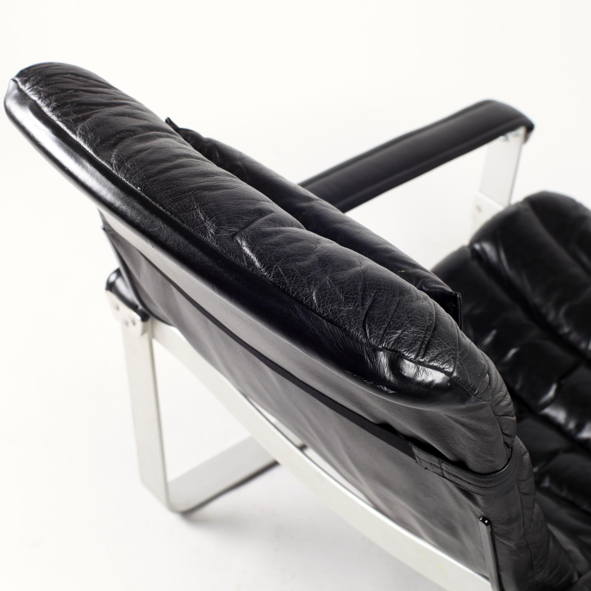 Black Leather Ilmari Lappalainen Adjustable Pulkka Lounge Chair, 1970s 7