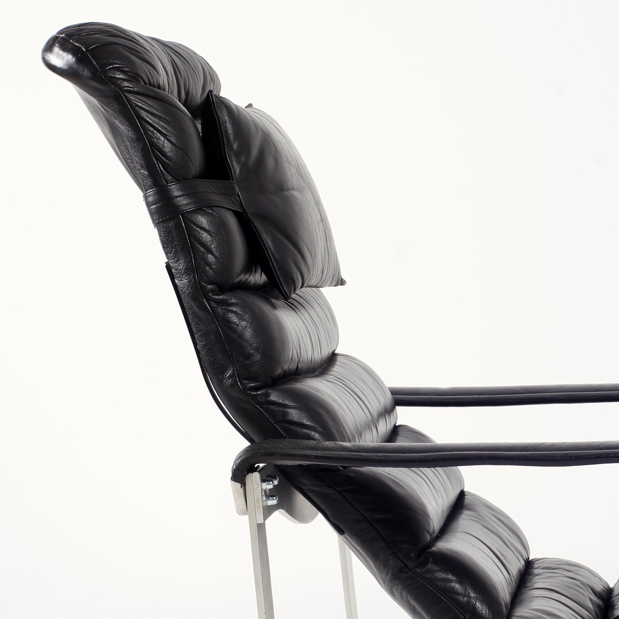 Black Leather Ilmari Lappalainen Adjustable Pulkka Lounge Chair, 1970s 11