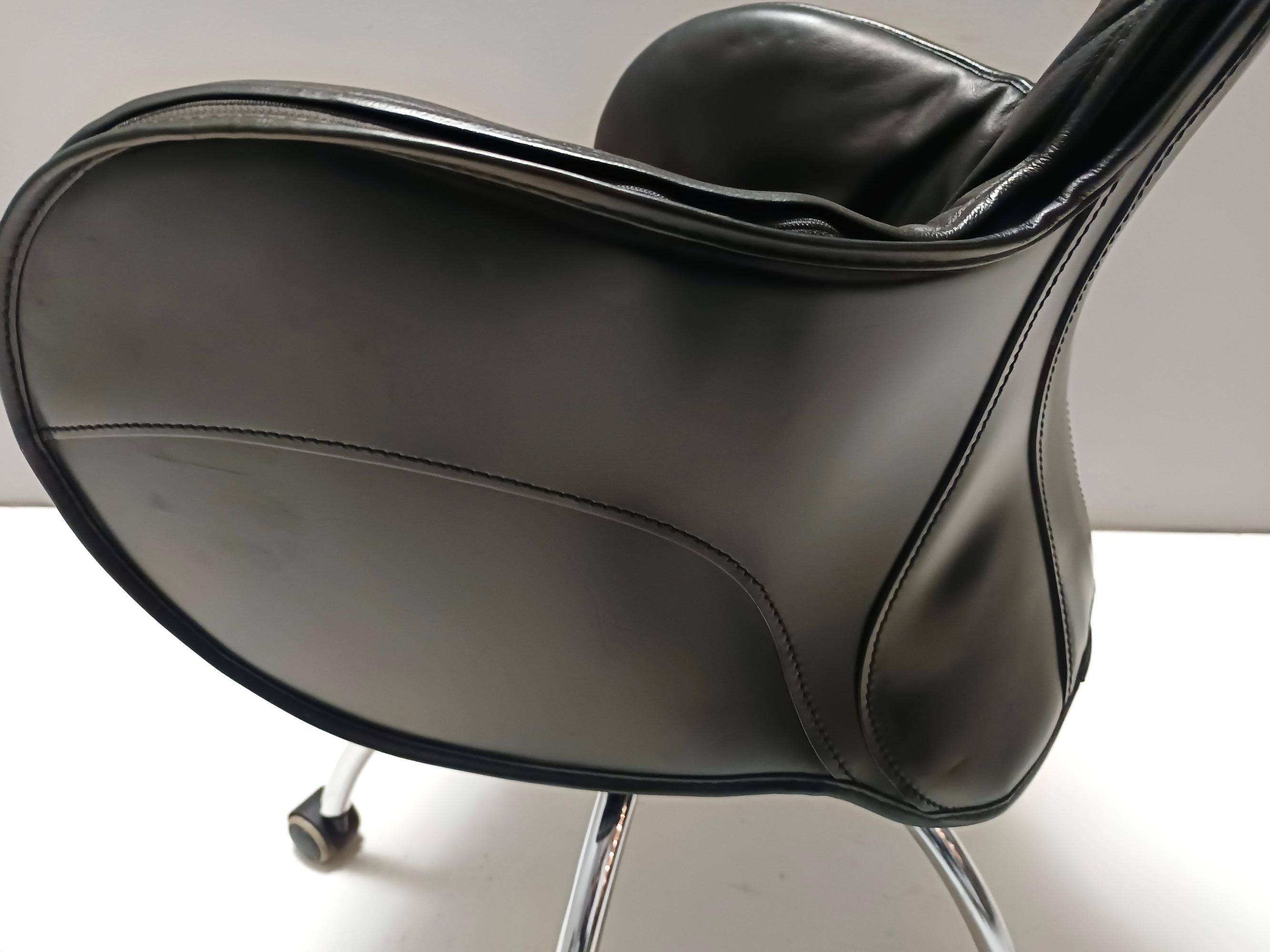Black Leather Incisa Office Chair by Vico Magistretti for De Padova, 1992 For Sale 4