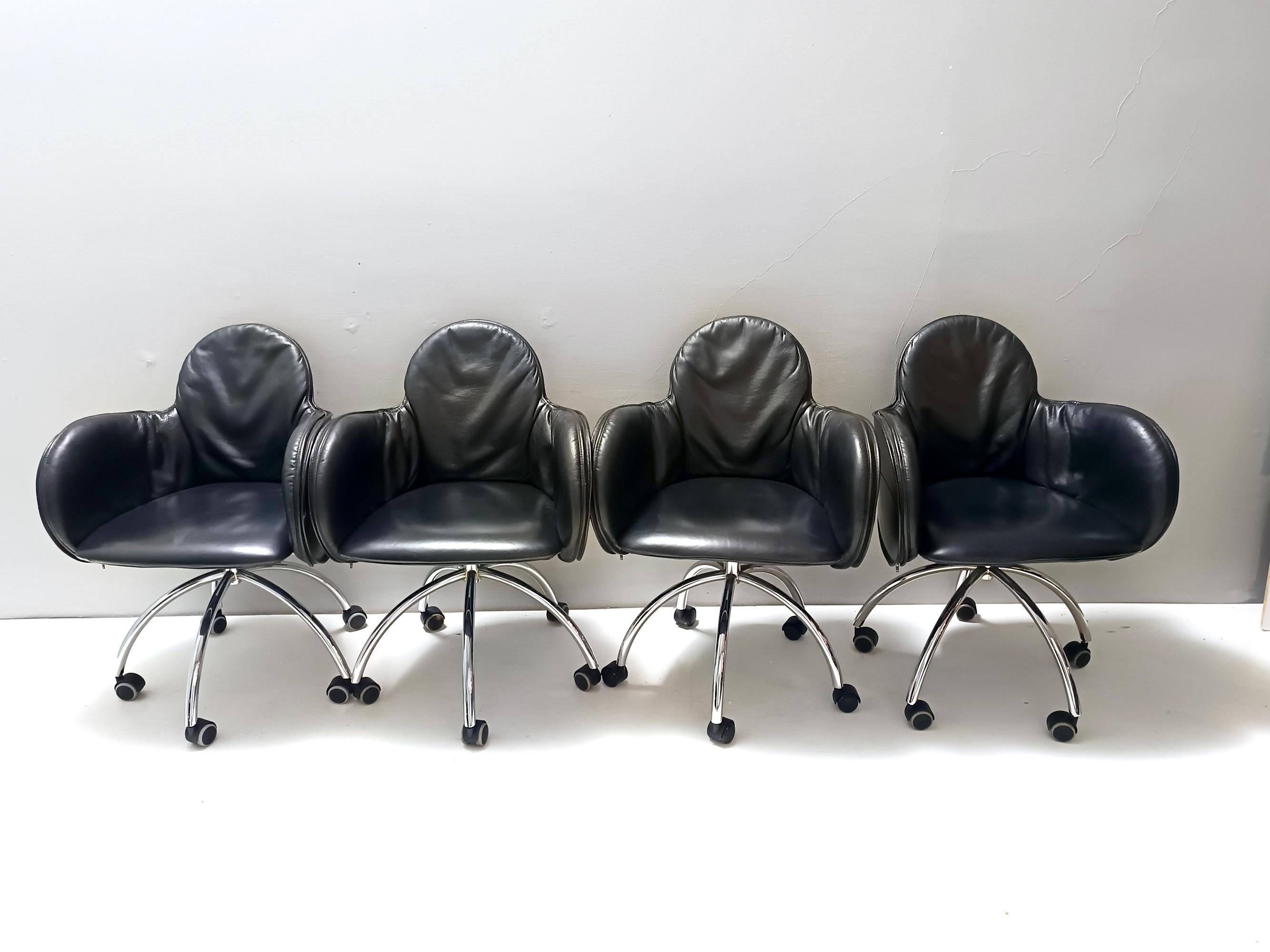 Post-Modern Black Leather Incisa Office Chair by Vico Magistretti for De Padova, 1992 For Sale