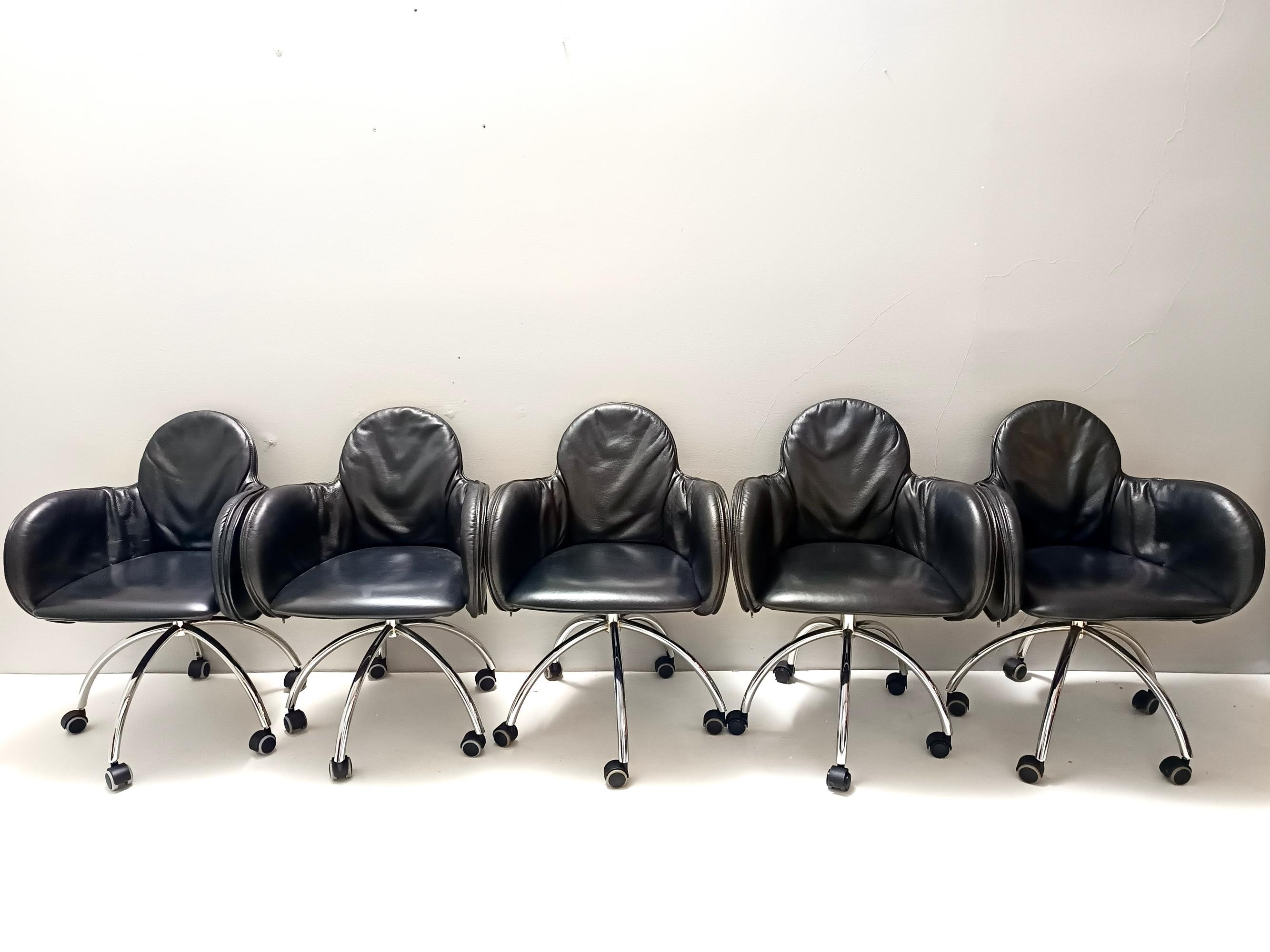 Italian Black Leather Incisa Office Chair by Vico Magistretti for De Padova, 1992 For Sale