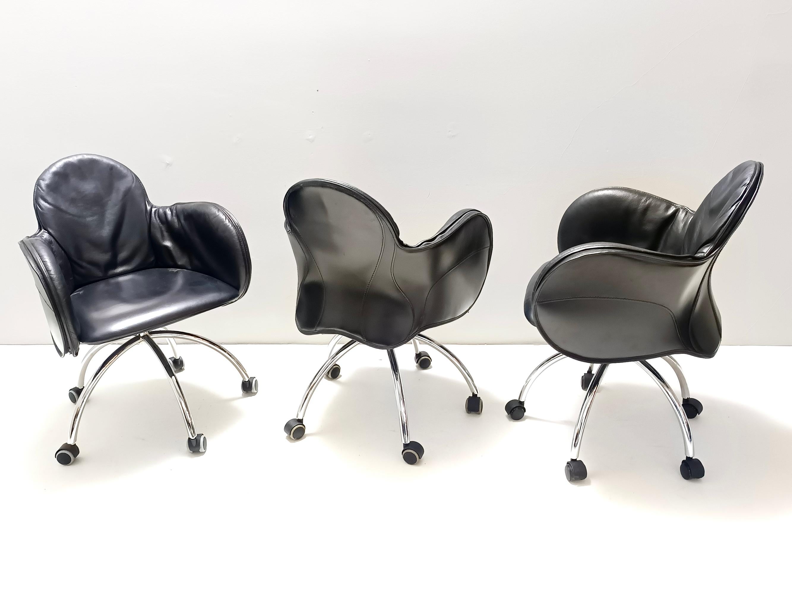 Black Leather Incisa Office Chair by Vico Magistretti for De Padova, 1992 In Excellent Condition For Sale In Bresso, Lombardy