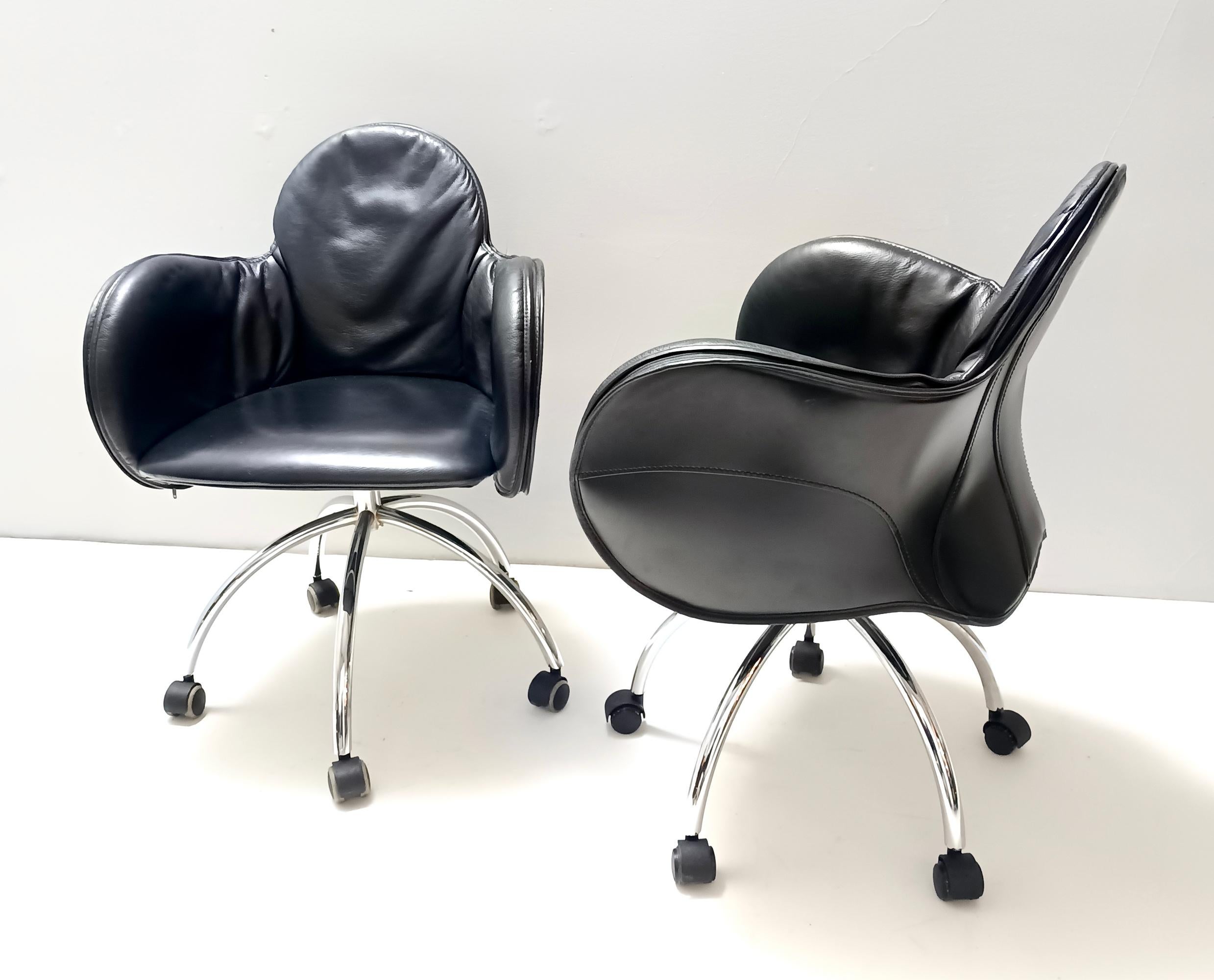 Late 20th Century Black Leather Incisa Office Chair by Vico Magistretti for De Padova, 1992 For Sale