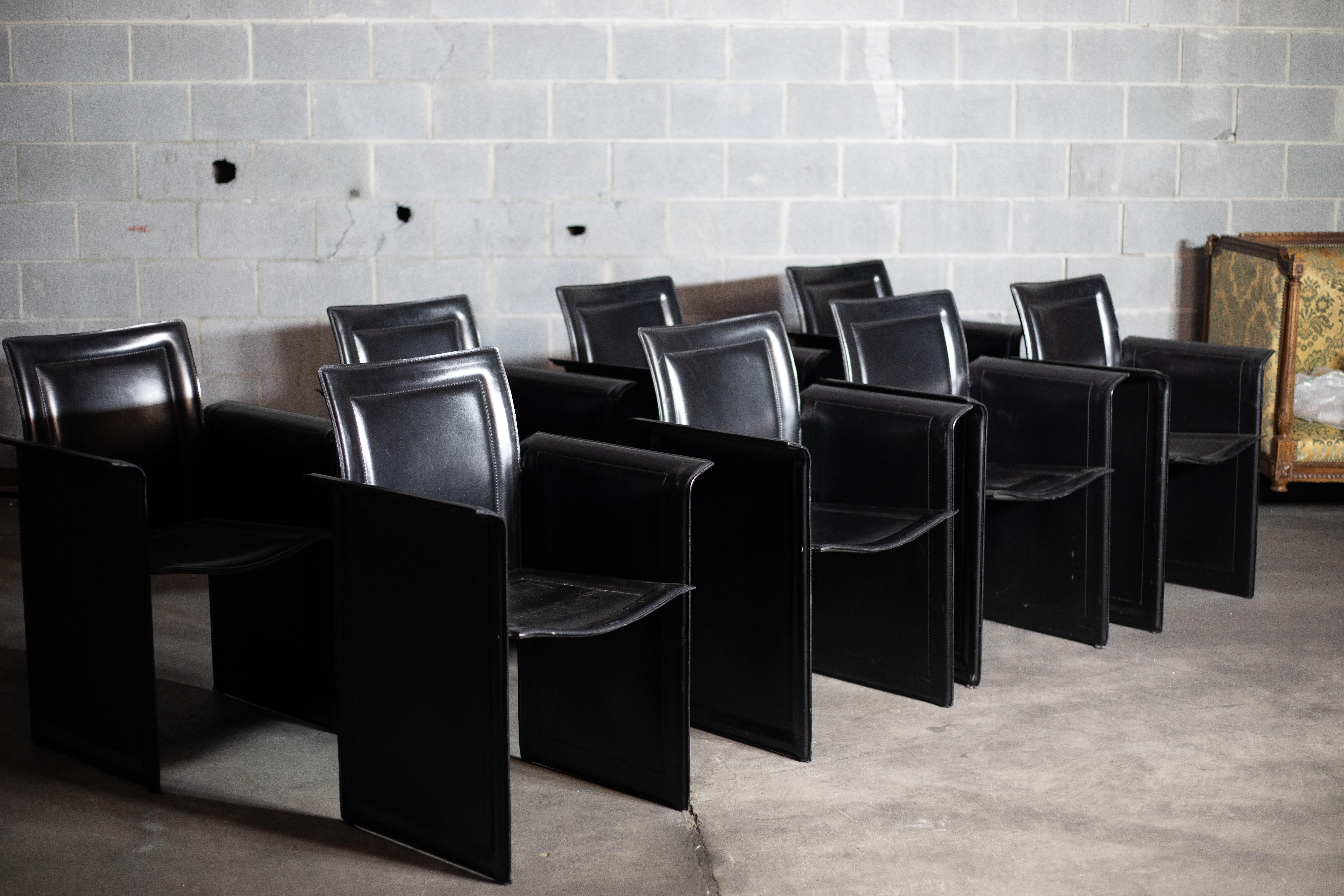 Black Leather Italian Chairs by Arrben (set of 8) For Sale 1