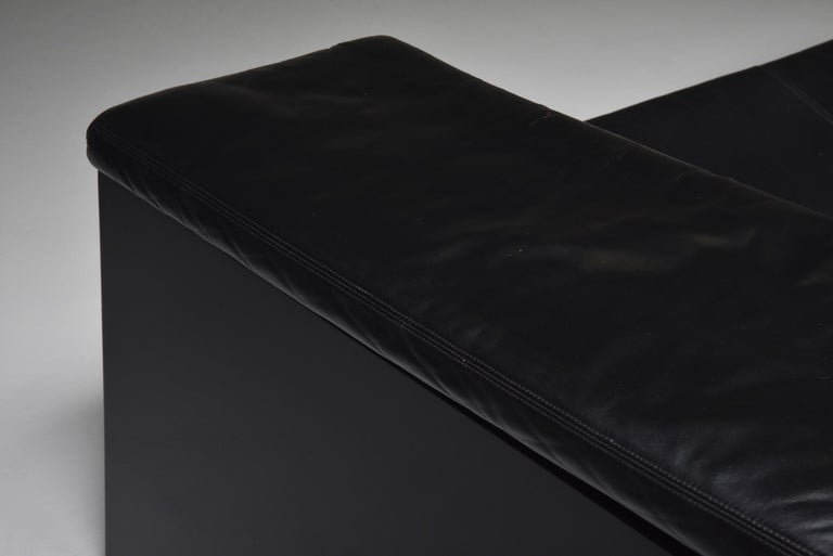 Black Leather Italian Design Cini Boeri 'Brigadier' Loveseats for Knoll For Sale 6