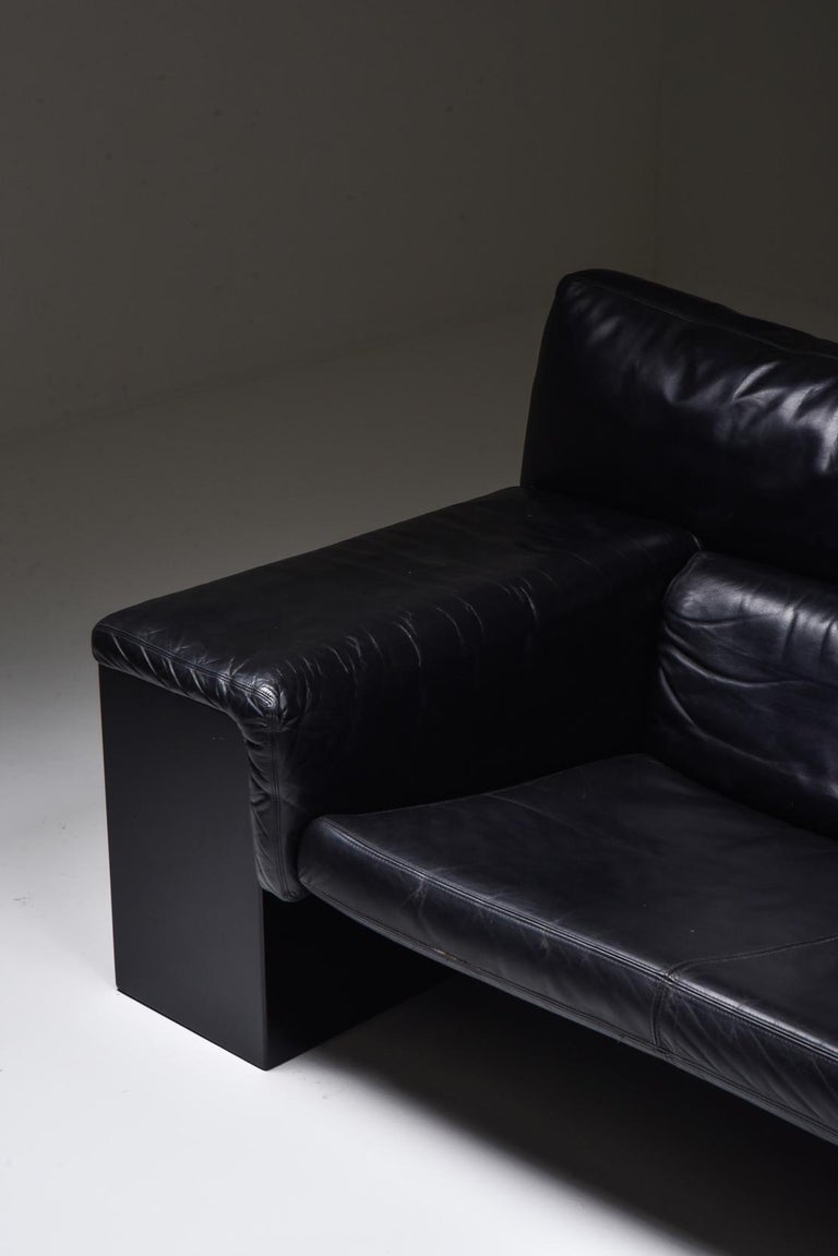 Black Leather Italian Design Cini Boeri 'Brigadier' Loveseats for Knoll For Sale 7