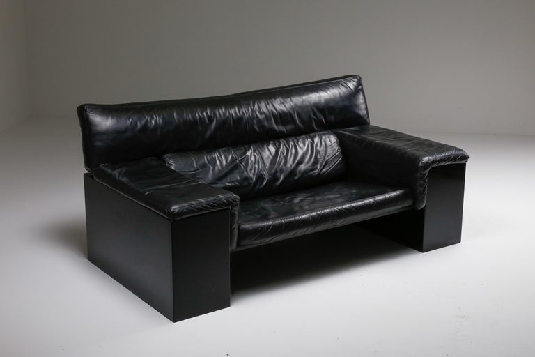 Black Leather Italian Design Cini Boeri 'Brigadier' Loveseats for Knoll For Sale 8