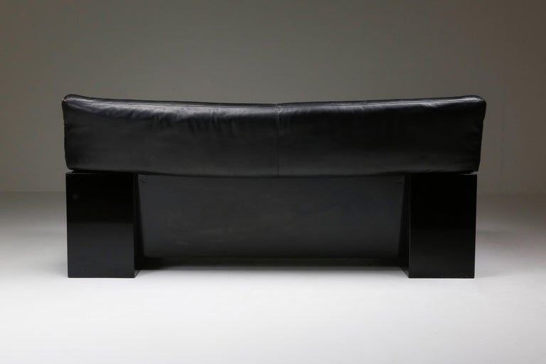 Black Leather Italian Design Cini Boeri 'Brigadier' Loveseats for Knoll For Sale 11
