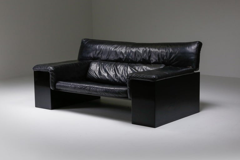 Black Leather Italian Design Cini Boeri 'Brigadier' Loveseats for Knoll For Sale 12