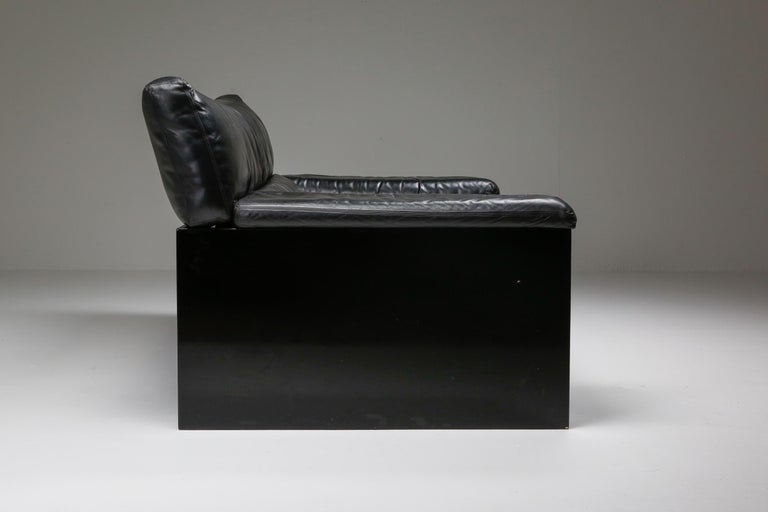 Black Leather Italian Design Cini Boeri 'Brigadier' Loveseats for Knoll For Sale 13