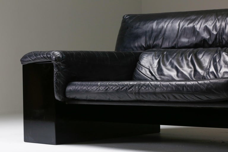 Black Leather Italian Design Cini Boeri 'Brigadier' Loveseats for Knoll For Sale 14