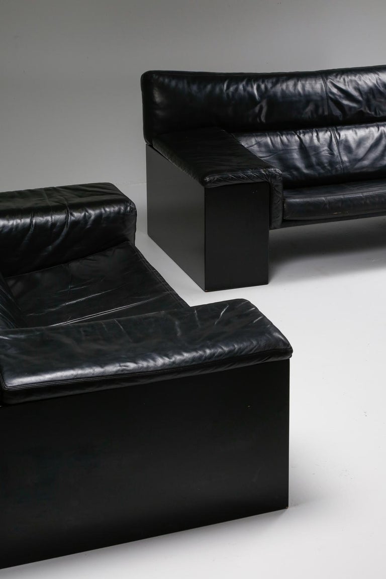 Black Leather Italian Design Cini Boeri 'Brigadier' Loveseats for Knoll For Sale 15