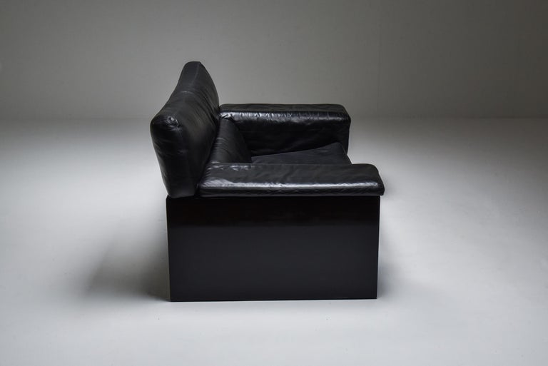 Black Leather Italian Design Cini Boeri 'Brigadier' Loveseats for Knoll For Sale 3