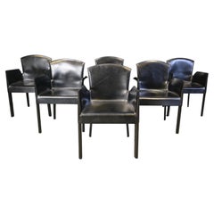 Black leather italian dining chairs, 1980s - set of 6