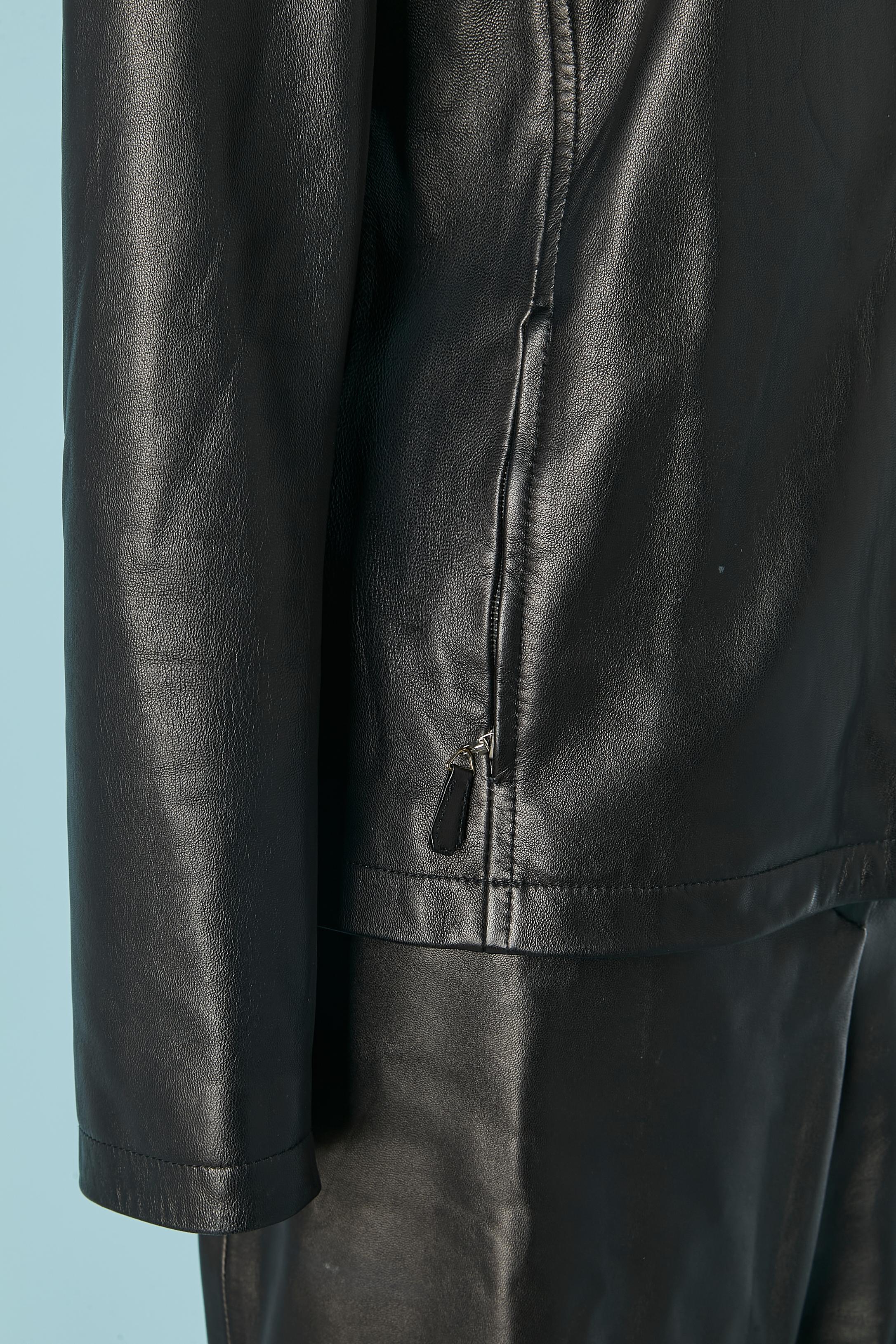 Black leather jacket and trouser ensemble ESCADA (Schwarz) im Angebot