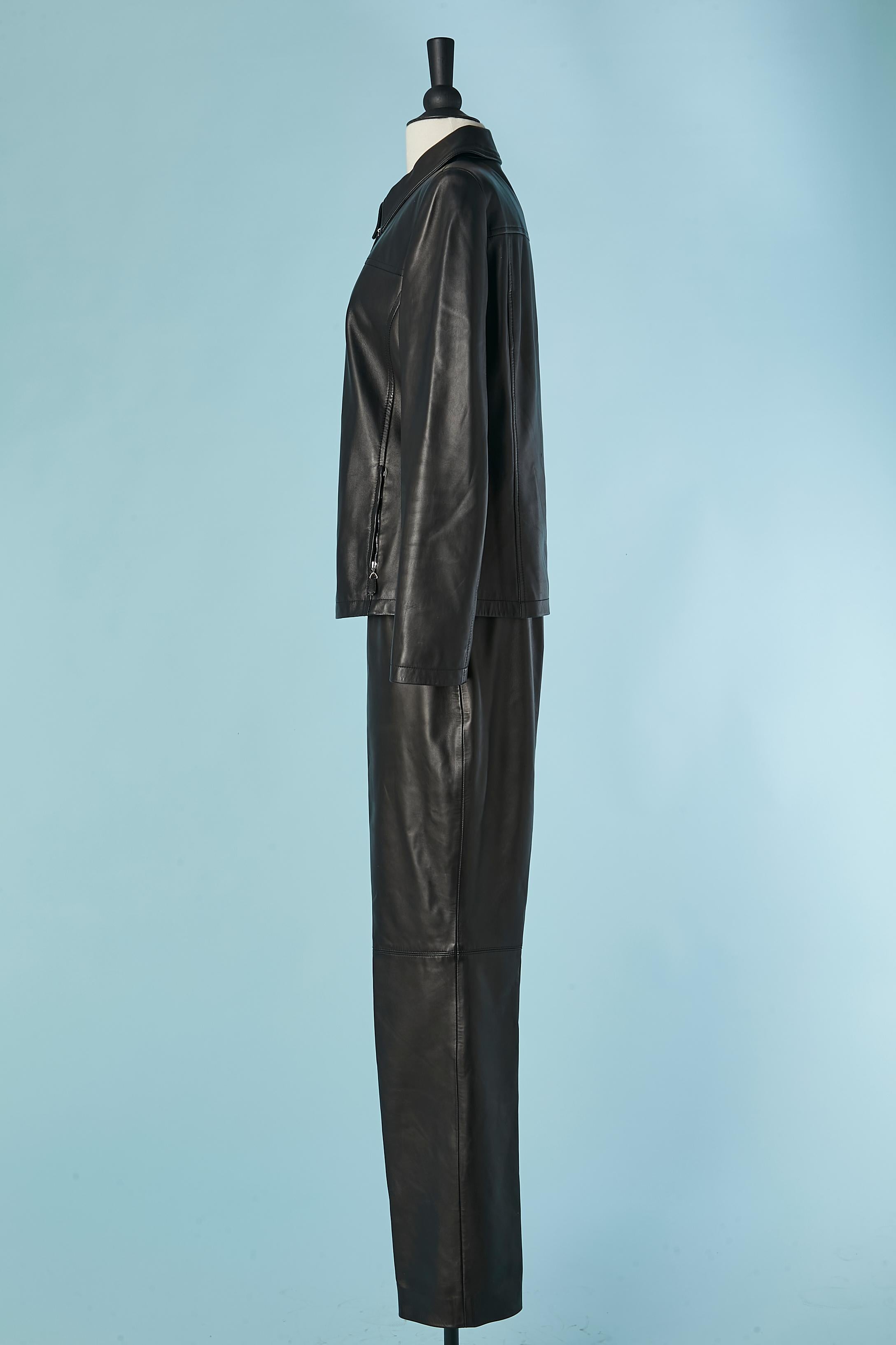 Black leather jacket and trouser ensemble ESCADA im Zustand „Hervorragend“ im Angebot in Saint-Ouen-Sur-Seine, FR