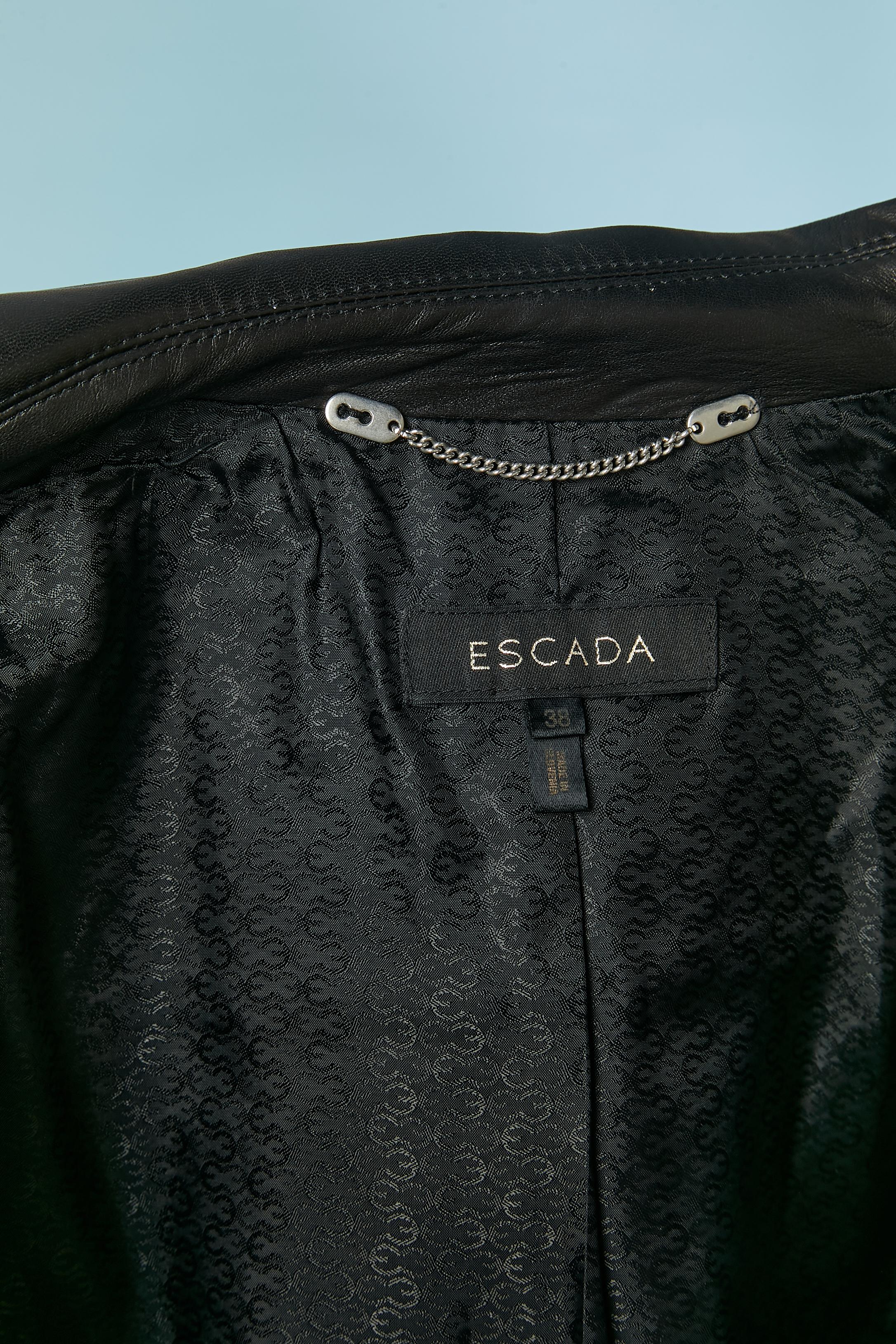 Black leather jacket and trouser ensemble ESCADA im Angebot 4