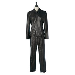 Black leather jacket and trouser ensemble ESCADA